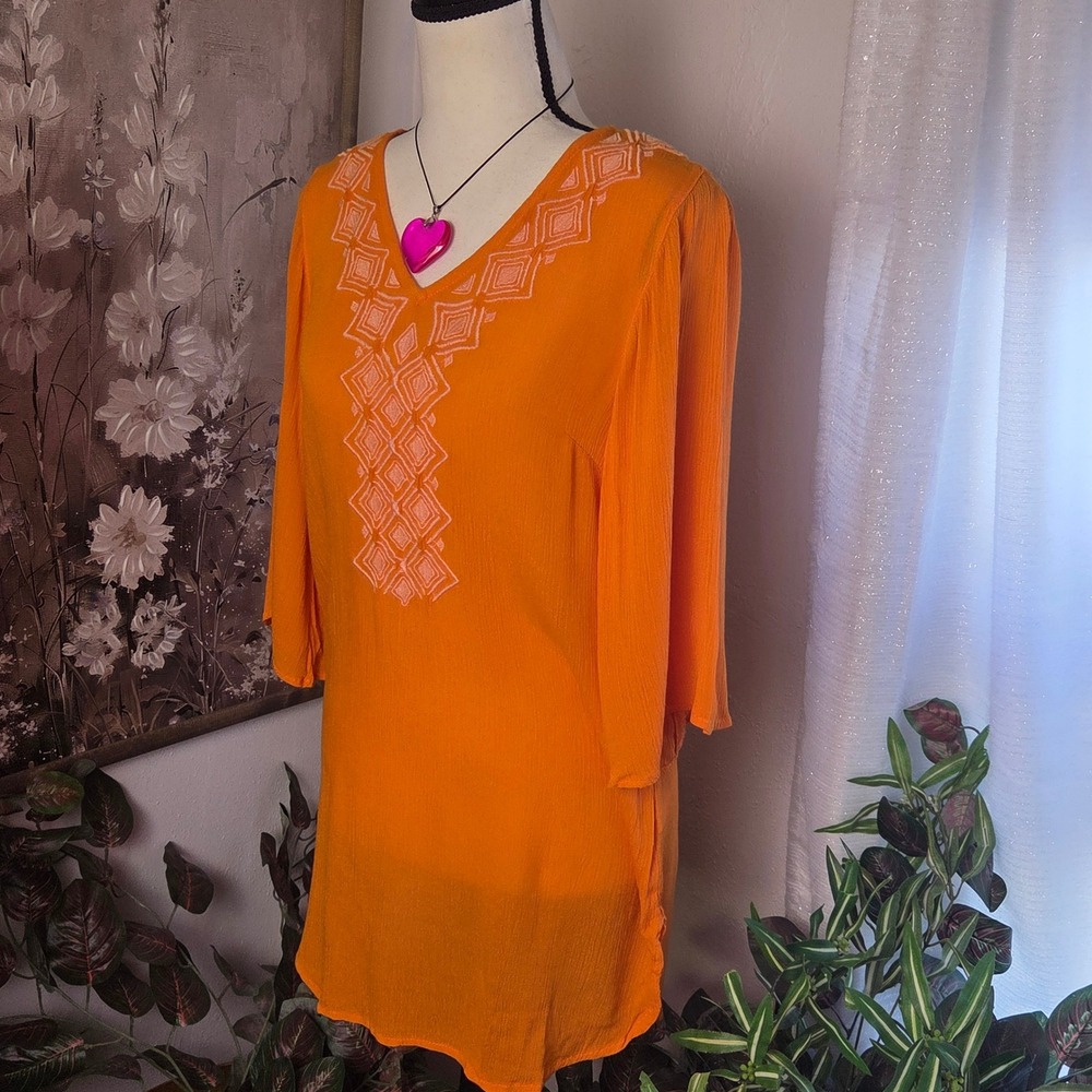 Lilly Pulitzer‎ for Target Orange Embroidered V-Neck Tunic Top XS Bell Sleeve